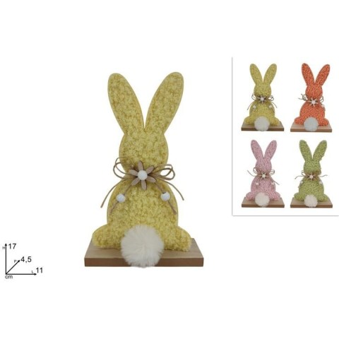 CONIGLIO 17 CM IN FELTRO C PELLICCIA C BASE LEGNO 4 COL